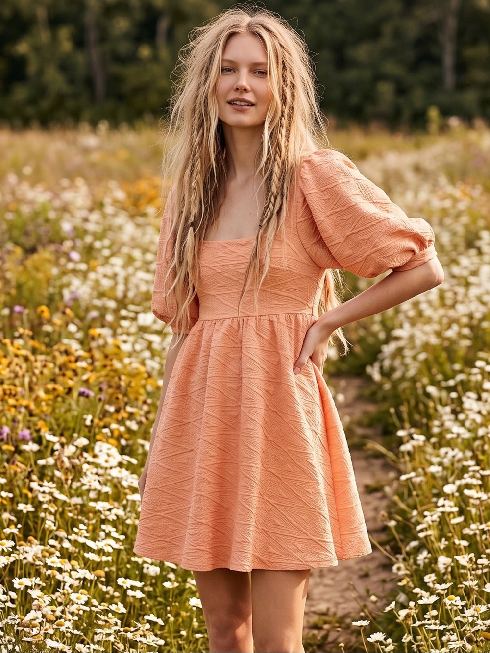 Free People Coquette Babydoll Violet Mini Dress Peach Puff Sleeve Bow Medium